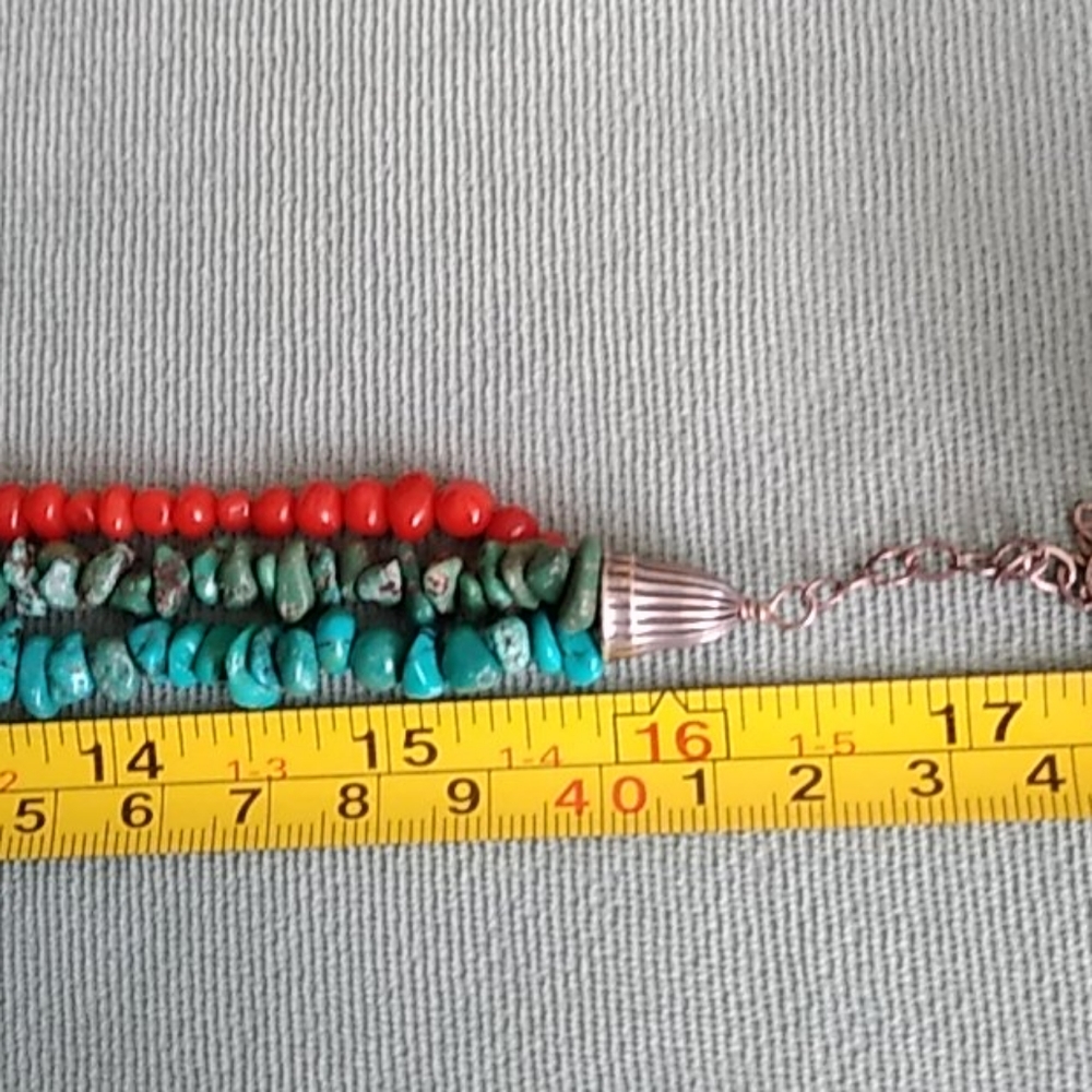 TURQUOISE AND CORAL THREE STRAND TORSAD - Picture 6 of 9